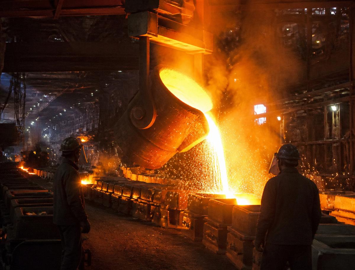 Wide view of industrial foundry hall